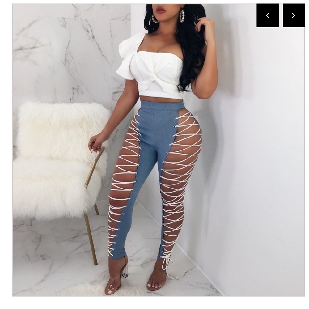 Denim Lace Up Leggings